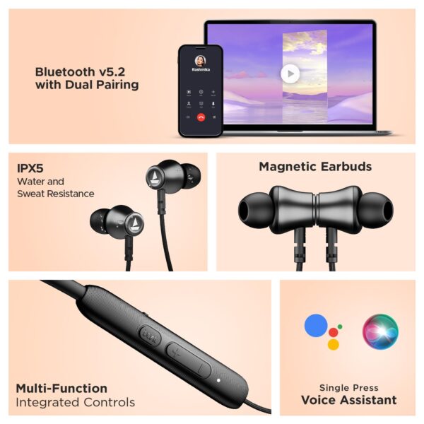 boAt Rockerz 245 v2 Pro Wireless in Ear Neckband with Up to 30 hrs Playtime, ENx Tech, ASAP Charge, Beast Mode, Dual Pairing, Magnetic Buds,USB Type-C Interface&IPX5(Active Black) - Image 4